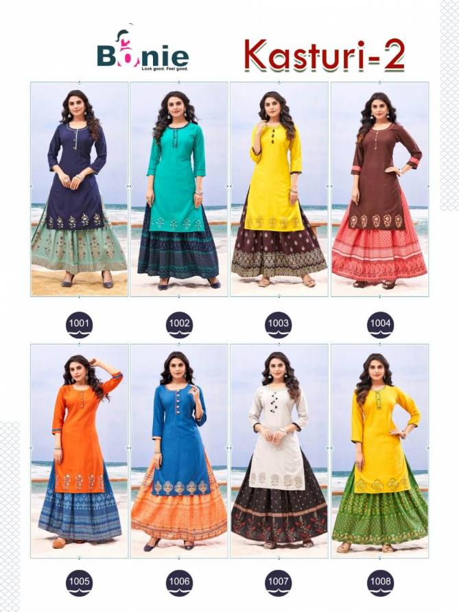 Bonie Kasturi 2 New Designer Rayon Printed Ethnic Wear Kurti With Skirt Collection